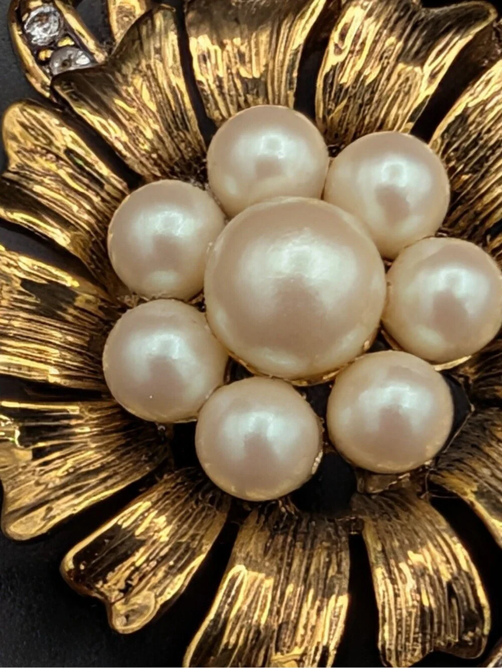 Vintage Monet Floral Bouquet Brooch Pin Gold Tone Faux Pearl Rhinestone Flower